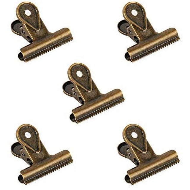 10 paquetes de clips de bisagra de cola larga de acero inoxidable, varios tamaños de clips de encuadernación de hoja suelta para el hogar, la escuela, la oficina corporativa (Bronce, M)