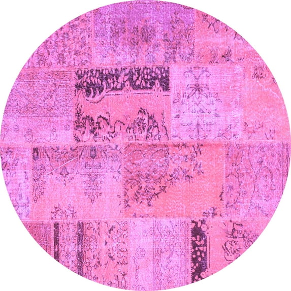 Ahgly Company Indoor Round Patchwork Purple Transitional Area Rugs, 4' Round