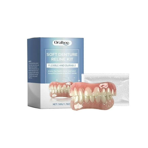 Soft Denture Reline Kit, Denture Repair Kit, False Teeth Set, Snap on Dentures Teeth Silicone Denture Top and Bottom Denture