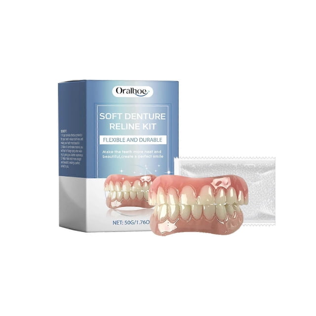 Soft Denture Reline Kit, Denture Repair Kit, False Teeth Set, Snap on Dentures Teeth Silicone Denture Top and Bottom Denture