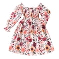 thumbnail image 2 of KYAIGUO Kids Toddler Floral Ruffle Sun Dresses for Girls 3-7T Spring Square Neck Flare Sleeve Dress Fall Sundress Skater Mini Skirt, 2 of 10