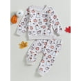 thumbnail image 2 of Wassery Baby Girls Halloween Outfits 6 12 18 24 Months Infant Girl Pumpkin Ghost Print Round Neck Long Sleeve Sweatshirt Tops + Pants Set Fall Casual Clothes, 2 of 8