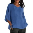 thumbnail image 2 of Guieoi Womens Tops Plus Size Women's Trendy Fall V Neck Three-quarter Sleeve Solid Blue, 2 of 6