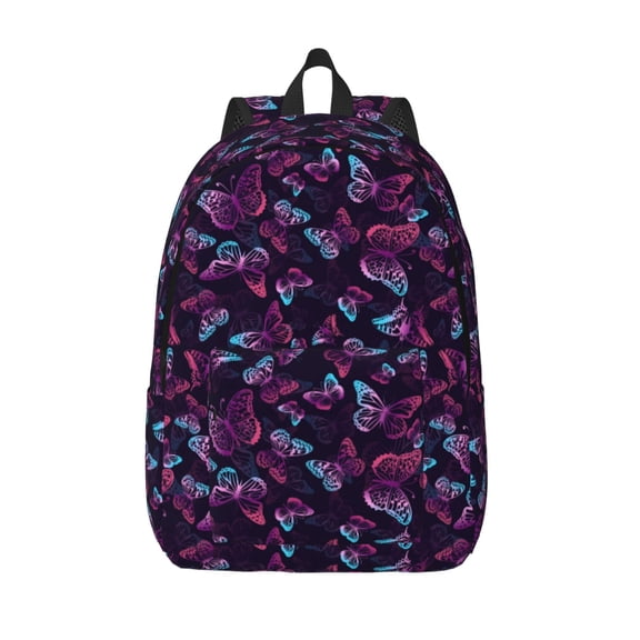 Kuqiui Purple Butterfly Print Canvas Travel Laptop Backpack for Men Women,Business Work Rucksack College School Computer Bag Fits 15.6 Inch Notebook