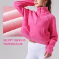 thumbnail image 3 of Chandails en Molleton d'Hiver Demi-Fermeture à Glissière Court Chandail Col Entonnoir Doublé Polaire Fermeture à Glissière Manches Longues Hauts Trou pour le Pouce pour Femmes Filles - Rose, 3 of 7