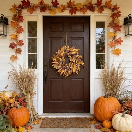 23.62in Fall Wreath Autumn Eucalyptus Leaf Wreath for Front Door Pumpkin Harvest Seasonal Wreath for Autumn Window Farmhouse Thanksgiving Halloween Hanging Decor (Orange) 23.62in Fall Wreath Autumn Eucalyptus Leaf Wreath for Front Door Pumpkin Harvest Seasonal Wreath for Autumn Window Farmhouse Thanksgiving Halloween Hanging Decor (Orange)