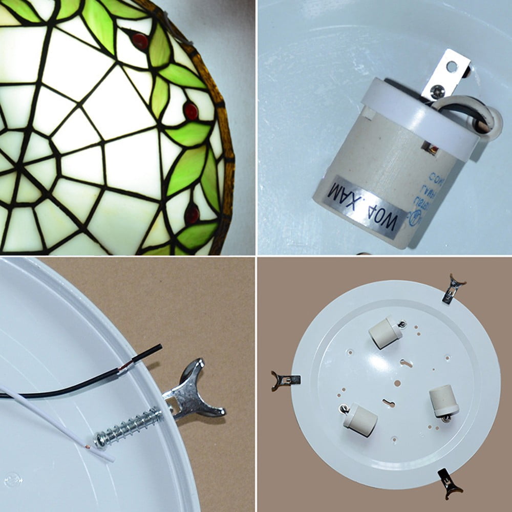 Litfad Vintage Tiffany 3 Light Flush Mount Ceiling Lighting 16" Stained Glass Shade Ceiling Lamp Fixture in Green