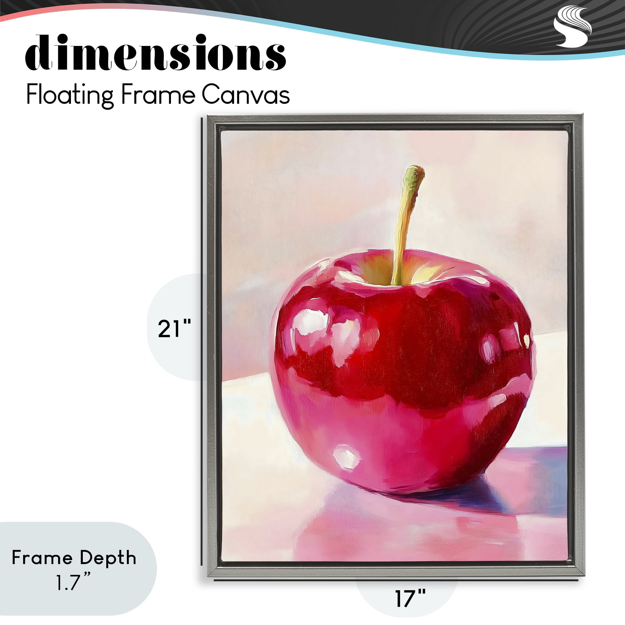 Stupell Industries Shiny Red Apple Reflection Gray Framed Floater Canvas Wall Art, design by The Prints Vibe