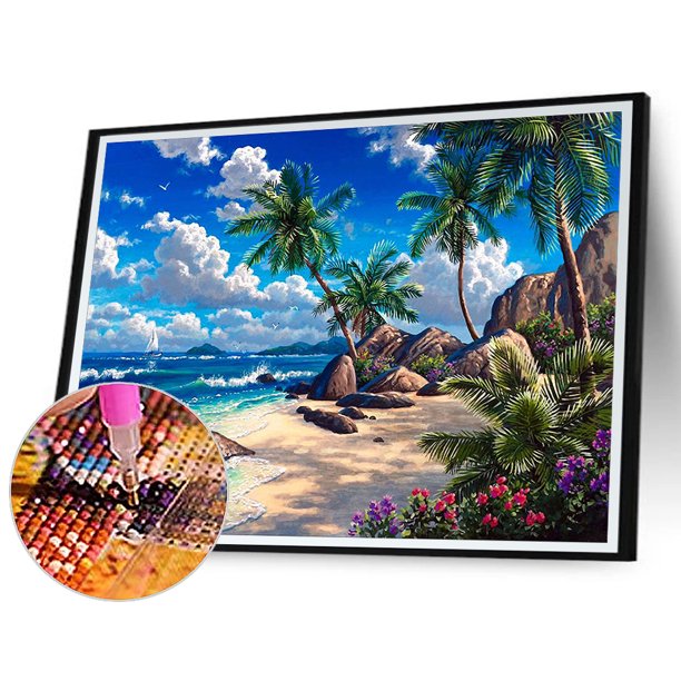 Cuadros Decorativos Seaside Beach 5D DIY Diamond Painting Kits Full Round Drill Wall Decor (G1035) Wdftyju embutido en tela