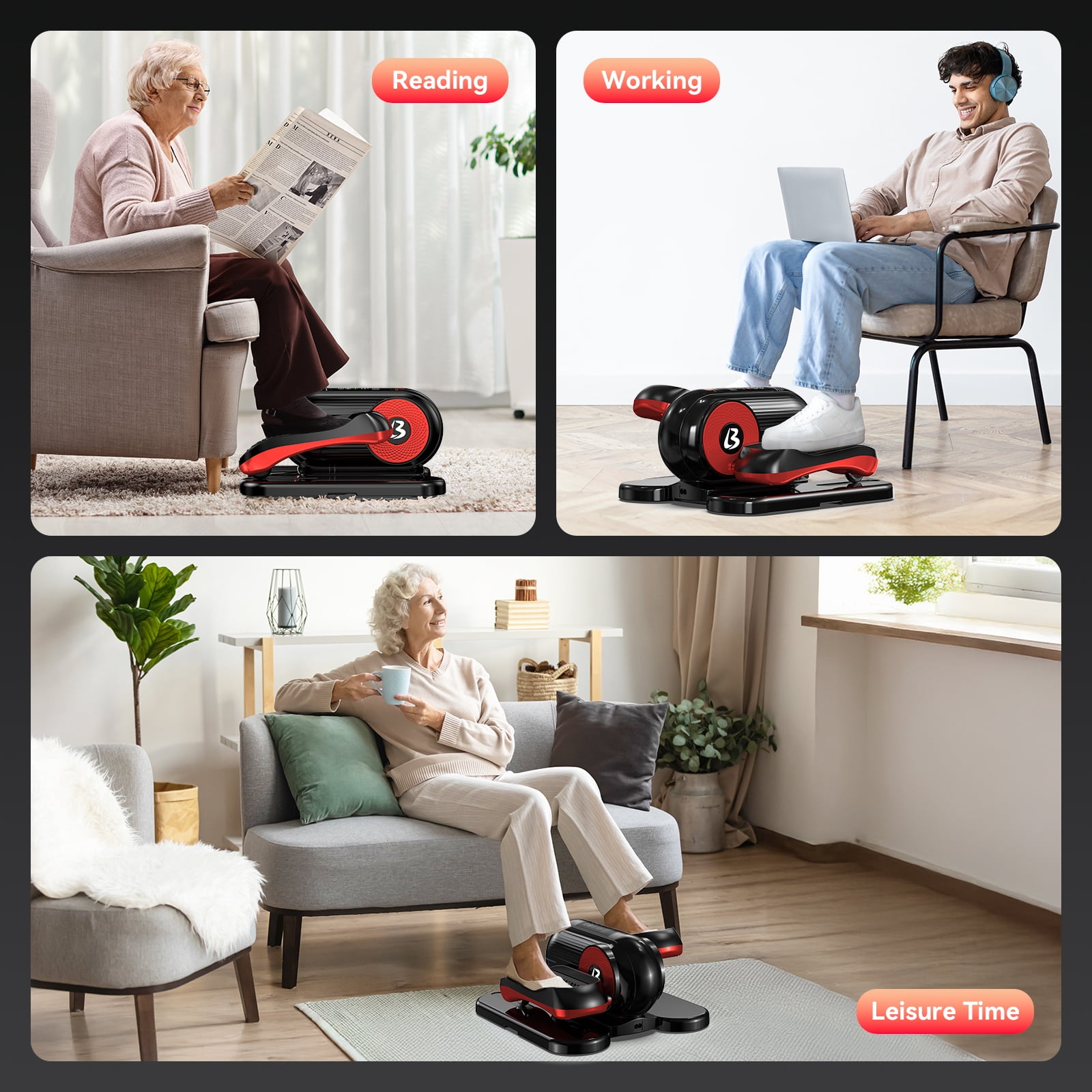 Pooboo Under Desk Ellipticals Electric, Elipse Leg Exerciser for Seniors Fully Assembled, Seated Pedal Exerciser with Liftable and Angle Adjustable Monitor, Hiding Remote Control