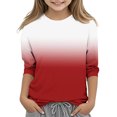 thumbnail image 2 of ZACPNCV Kids Three-Quarter Sleeve Shirts Gradient Crewneck Pullover Basic Tees Daily Tees Blouses Spring Summer Clothes Red 9-10 Years, 2 of 5