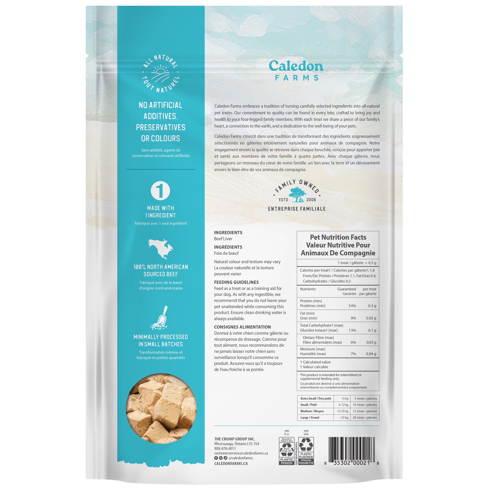 Caledon Farms Beef Liver Bites Single Ingredient All Natural Freeze Dried Dog Treats 150 g, 355g