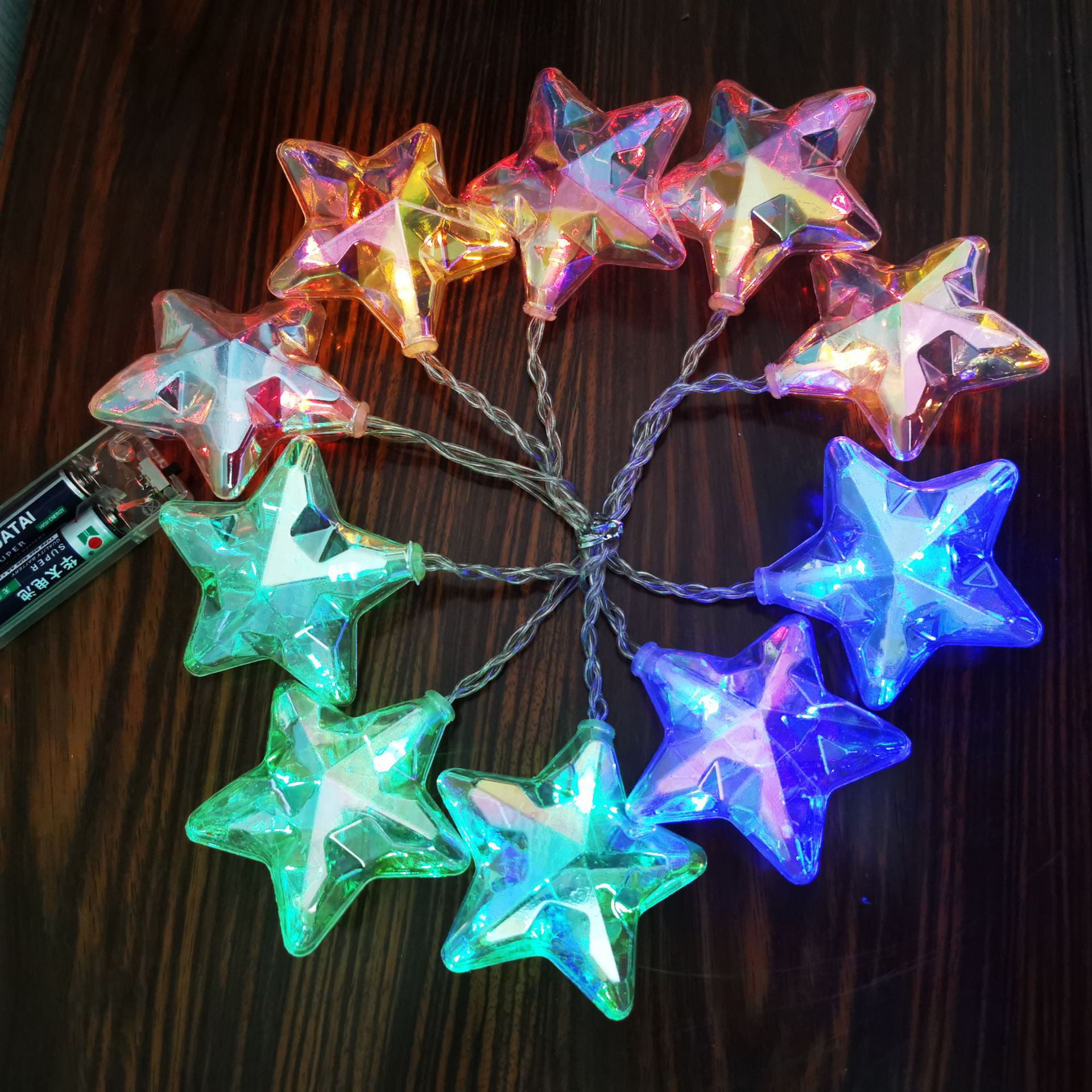 LED five-pointed star light string, colorful electroplating star lights,  room dormitory decoration lights, holiday lights,multicolour,19.6 ft 40  lamp battery model with flashing,F85485 