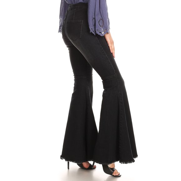 Feinuhan Women's High Waist Flared Bell Bottom Jeans, Black, X-Large