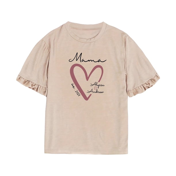 Top de cuello redondo transpirable de manga corta con volantes para mujer para vacaciones, trabajo, compras caqui Yuyangstore Camisetas de manga corta
