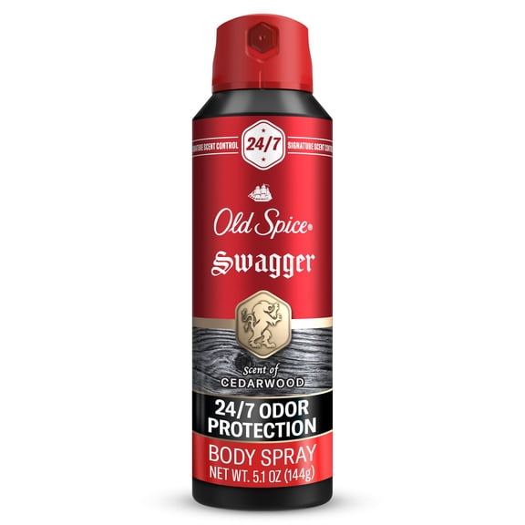 Old Spice Deodorant Body Spray for Men, Aluminum Free, Swagger, 24/7 Odor Protection, 5.1 oz