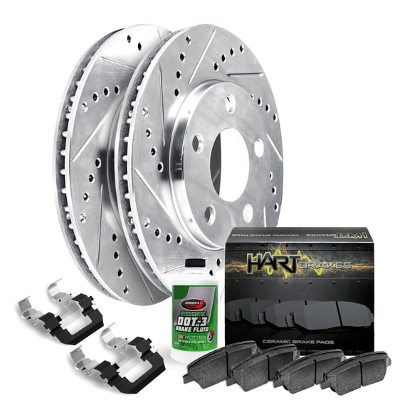 Hart Brakes Front Brakes and Rotors Kit |Front Brake Pads| Brake Rotors and Pads| Ceramic Brake Pads and Rotors |Hardware Kit |fits 1976-1977 Nissan 710, 1978-1981 Nissan 510