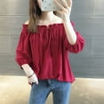 thumbnail image 2 of Summer Tops for Women Solid Ruffle Hem Off Shoulder 3/4 Sleeve Lace Up Athletic Blouse Red XL, 2 of 3