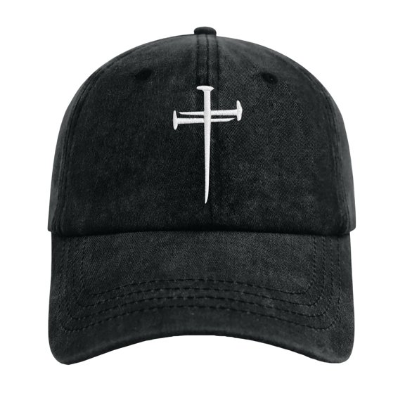 WGRFFH Vintage Washed Black Baseball Cap,Nail Cross Embroidered Curved Brim Dad Hat, Adjustable Unstructured Cotton Casual Cap for Daily Outing,Weekend Travel,Outdoor Walking for Men Women Black M