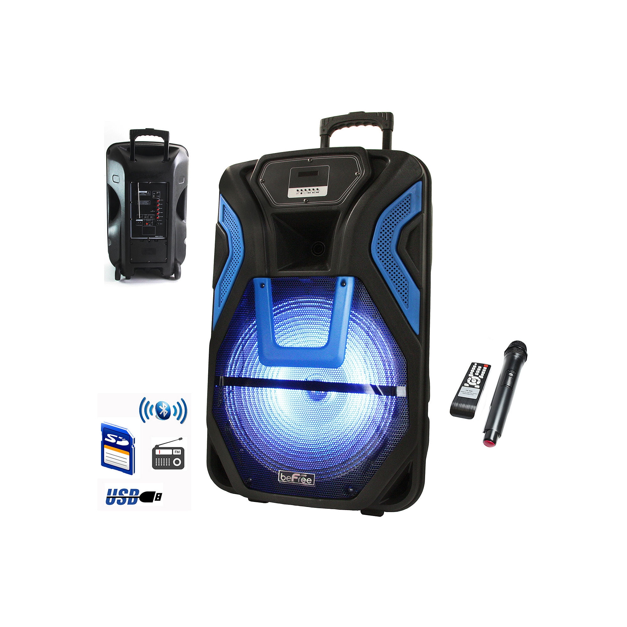 beFree Sound 15 Inch Rechargable Bluetooth PA Speaker System With SD/FM/USB