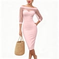 thumbnail image 4 of ClodeEU Women's Off Shoulder Mesh 3/4 Sleeve Sweetheart Midi Bodycon Pencil Dress,Elegant Cocktail Wedding Guest Evening Gown Pink,Women's Plus XL, 4 of 5