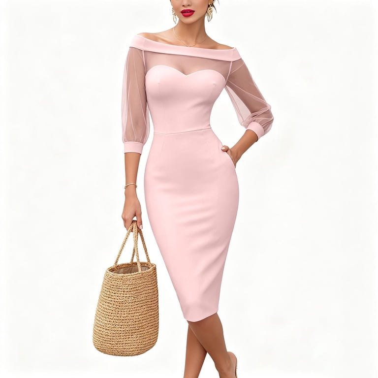 pink knee length dress for wedding Jewel Applique Lace Knee-Length of bride 2022 in Meat with 3/4 Neckline