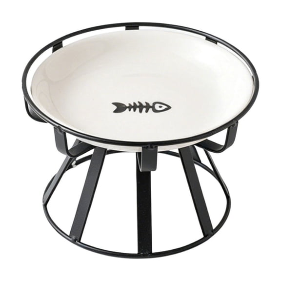 Ceramic Raised Pet Bowl with Non Slip Stand, Food and Water Bowl for Cats and Small to Medium Dogs, White, 6.26 Inch
