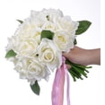 thumbnail image 3 of Ramo de rosas artificiales, paquete de 2 flores falsas de plástico de seda, rosas blancas artificiales, 18 cabezas, ramo de novia para boda, hogar, jardín, fiesta, decoración de boda Ormromra WMZL-267-3, 3 of 6