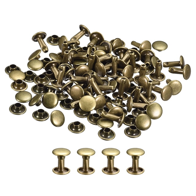 Unique Bargains 50 Sets Leather Rivets 8mm Double Cap Rivets 10mm Height Metal Studs Rivet, Bronze Tone