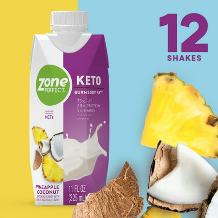 ZonePerfect Keto Shake, Pineapple Coconut Flavor, True Keto Macros To Burn Body Fat, Made With MCTs, 11 fl oz, 12 (Best Protein Shake For Keto Diet)