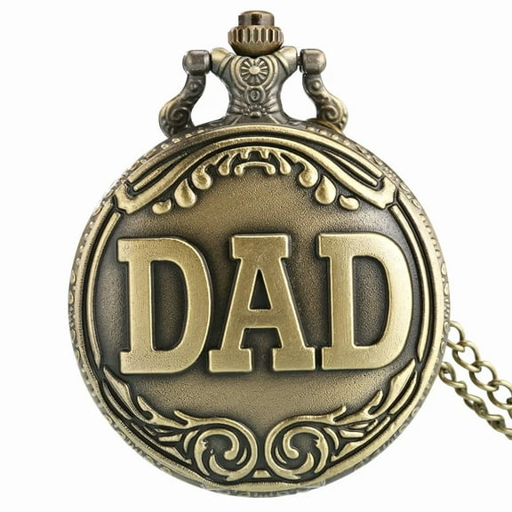 Vintage bronze carving DAD Fashion Quartz Pocket Watch Give Father Best Pendant Gift Collection Artwork (bronze)