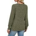 thumbnail image 3 of Wdfiry Women's V Neck Tops Ribbed Puff Long Sleeve Fall Knit T-shirt Solid Color Lightweight Tops, 3 of 4