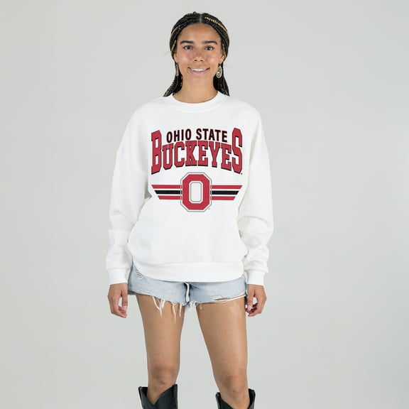 Women's Gameday Couture White Ohio State Buckeyes Oversized Premium Fleece Sweatshirt