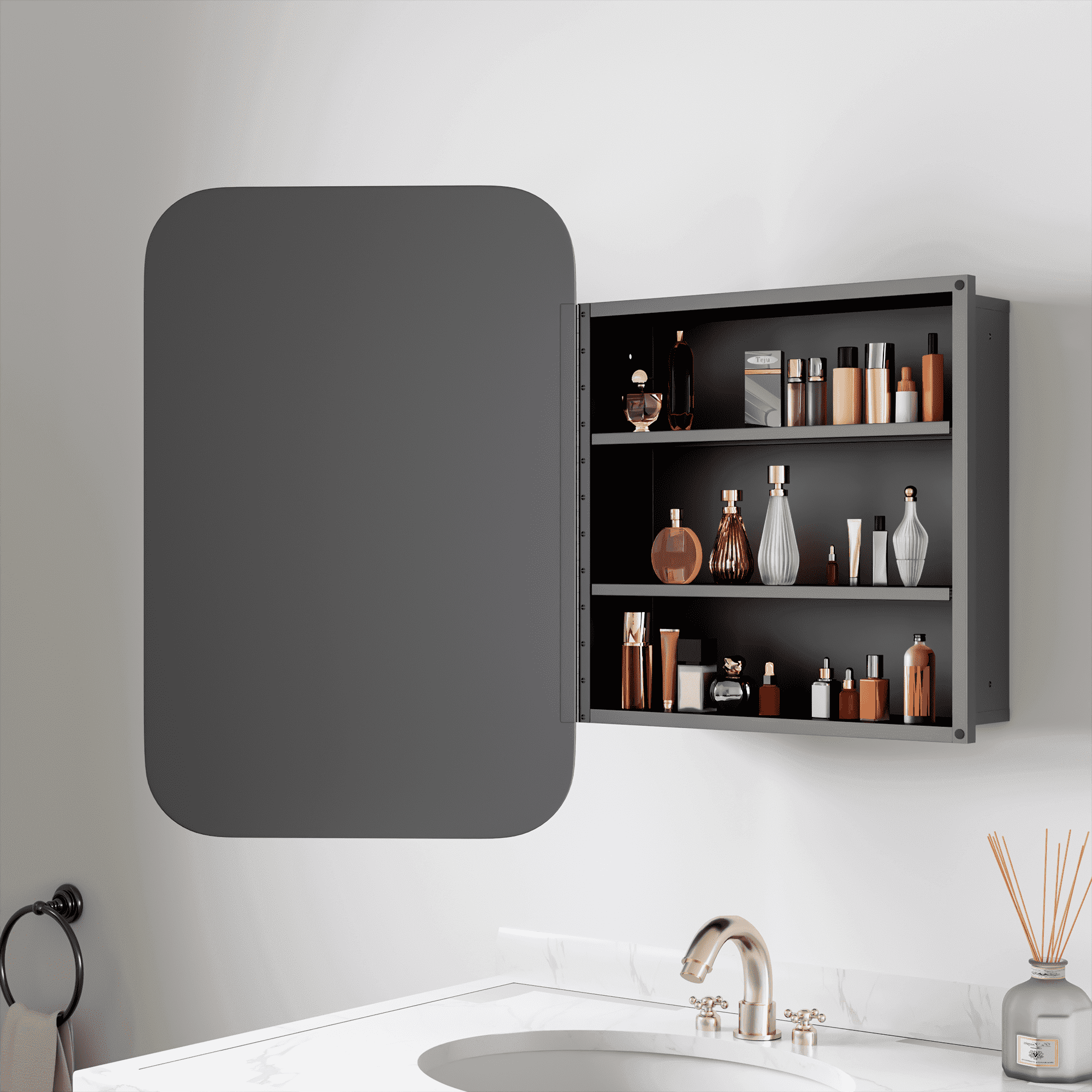 MAYEERTY 38"x22" Modern Black Wall Mounted Oval Bathroom Mirror