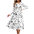 thumbnail image 3 of Hanen Women Floral Long Sleeve Crewneck Midi Dress, Loose A-Line Swing Flare Tshirt Dress with Pockets, Lightweight Casual Summer Fall Vacation Church Semi-Formal Outfit, 3 of 3