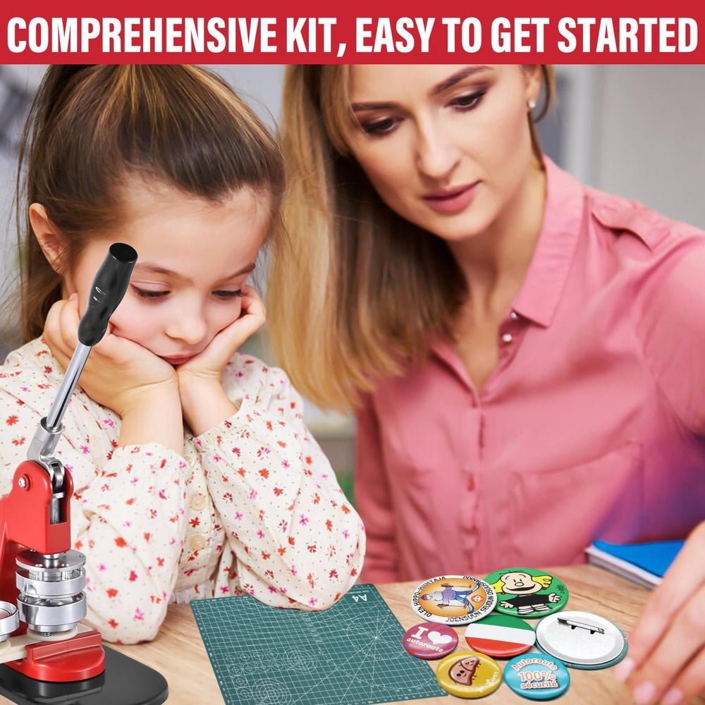 Multi-Size Button Maker Machine, 1.25 inch+2.28 inch+3 inch Interchangeable Press Kit with 300 Sets Button Maker Supplies for DIY Crafts and Events