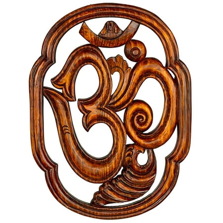 Om Yoga Wood Hand Carved Large Wall Hanging Art Sculpture Accents Decorative Accents Boho Home