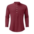 thumbnail image 5 of Huresd Mens Cotton Linen Henley Shirts Long Sleeve Summer Casual T-Shirt Regular Fit Lightweight Yoga Tops with Pocket Wine 2XL, 5 of 6