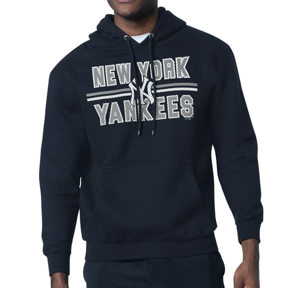 Men's Starter Navy New York Yankees Team Mesh Print Graphic Pullover Hoodie