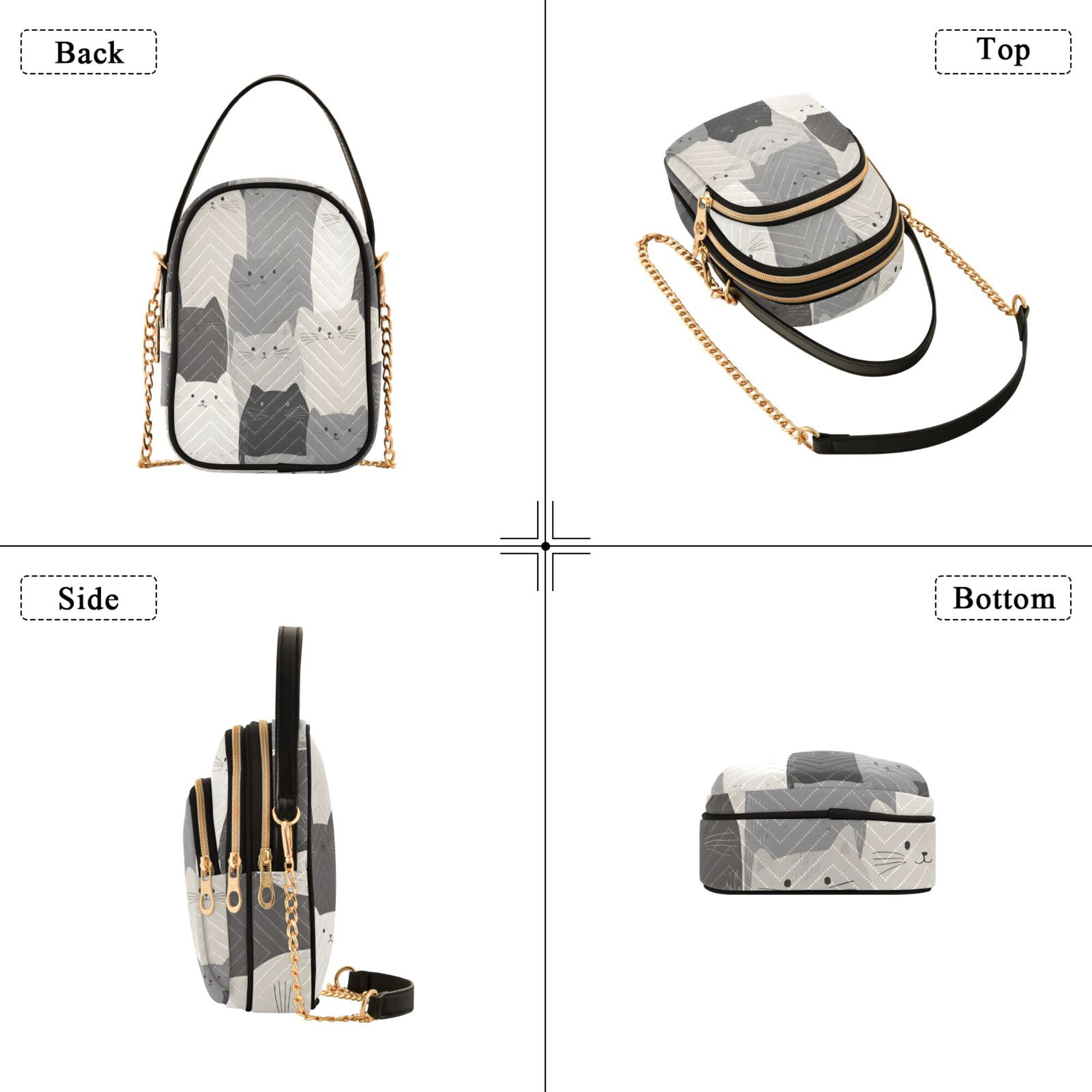 FORMRS Crossbody Bag for Women Quilted Travel Shoulder Cell Phone Purse with Chain Strap Handbag, Gray Cute Cats