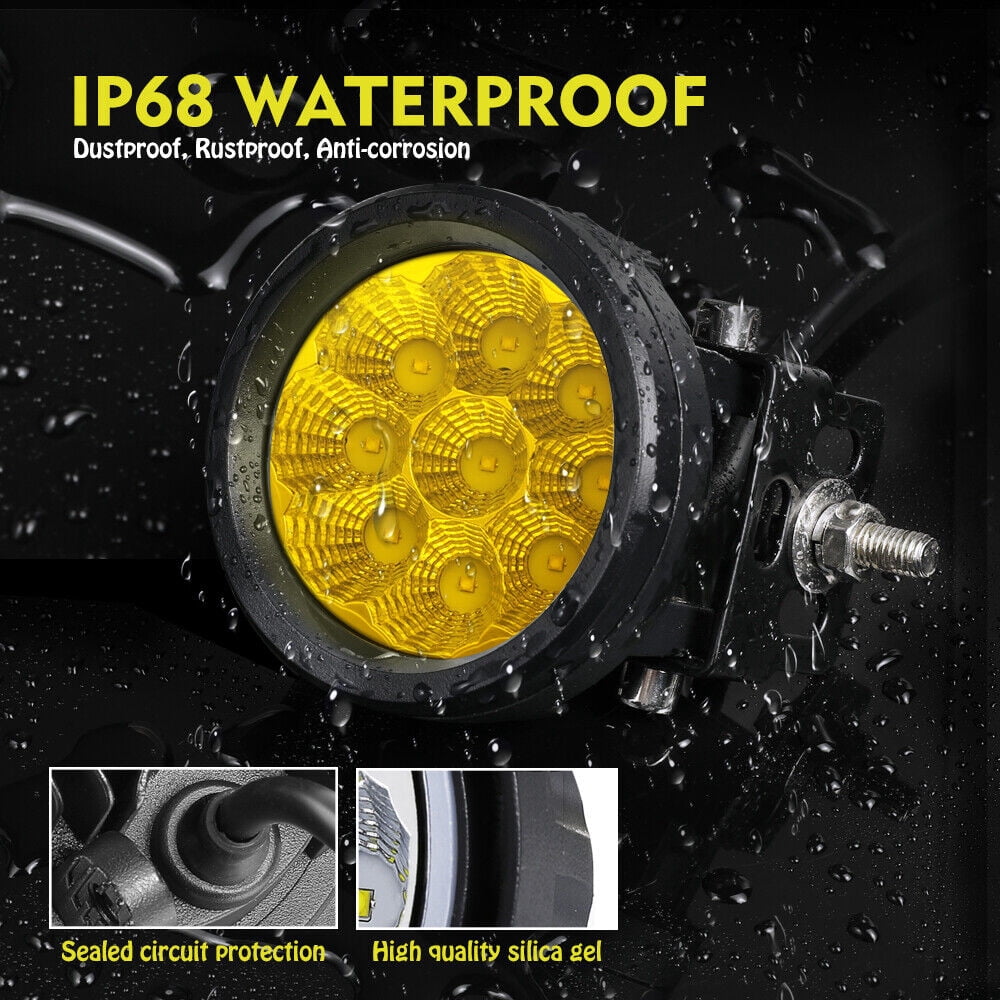 2X 3.5" 90W Round LED Work Light Pods Yellow Spot Flood Headlights Fog Lamp Truck Car JEEP SUV