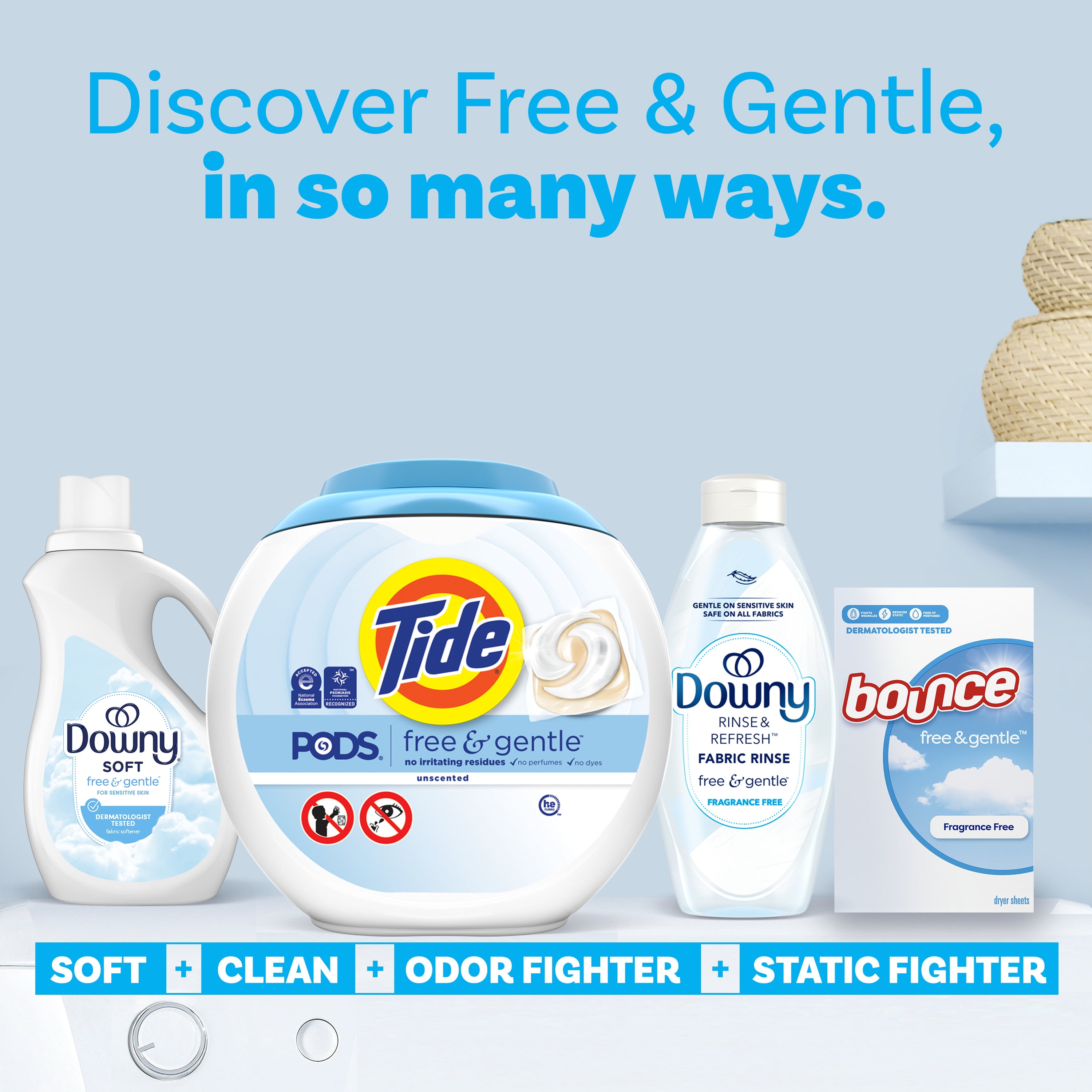 Tide PODS Free and Gentle Liquid Laundry Detergent Pacs, Hypoallergenic, Unscented, 57 Count