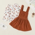 thumbnail image 2 of Younger Tree Toddler Baby Girl Fall Dress Outfit Long Sleeve Top Strap Dress Overall with Pocket Clothes Set for 2-3T, 2 of 7