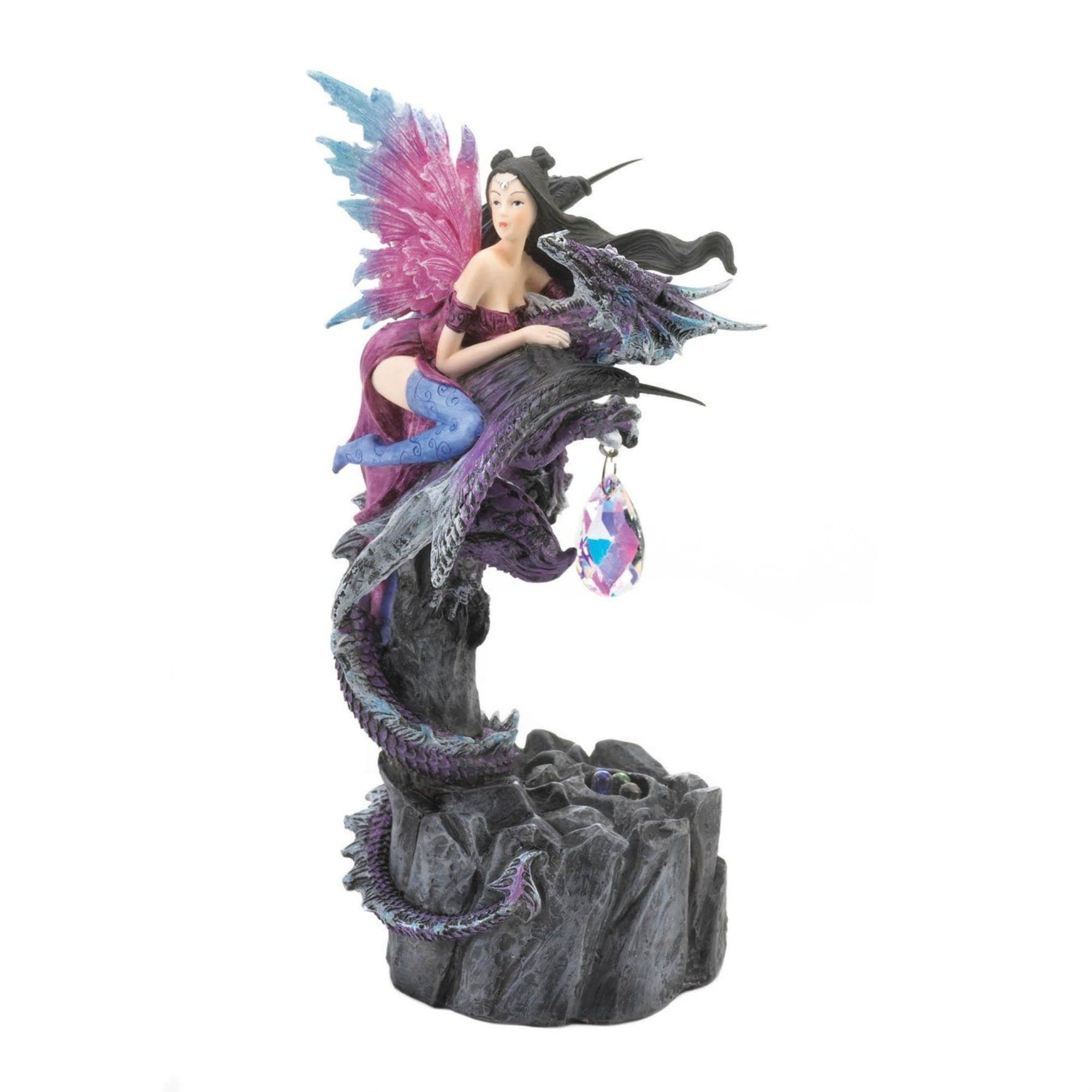 6 Inch Purple Fairy with Black Dragon Mythological Statue Figurine 