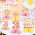 thumbnail image 4 of 8Pcs Young Wild and Three Honeycomb Centerpieces, Boho Girl’s 3rd Birthday Party Decorations, Daisy Flower Retro 60s 70s Hippie Theme Table Toppers Decors Party Supplies, 4 of 6