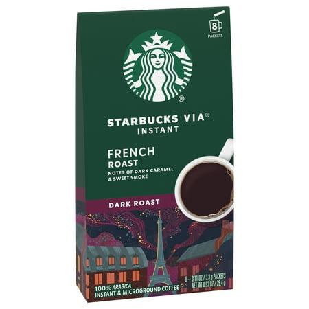 Starbucks VIA French Roast, Dark Roast Instant Coffee Packets, Single-Serve, 8 Count