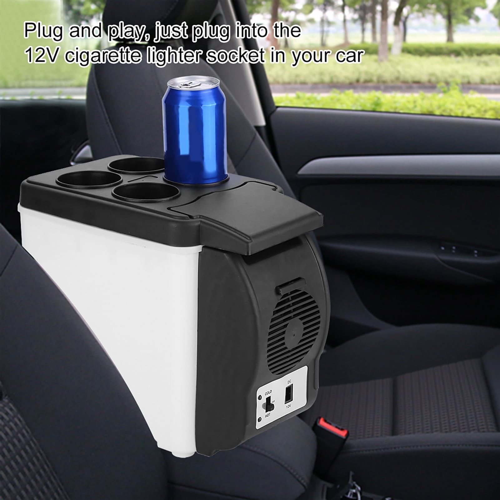 Rupoun 12V 6L Portable Car Refrigerator Mini Multi Functional Food Drinks Warmer Cooler Fridge For Camping And Travel, Black/White