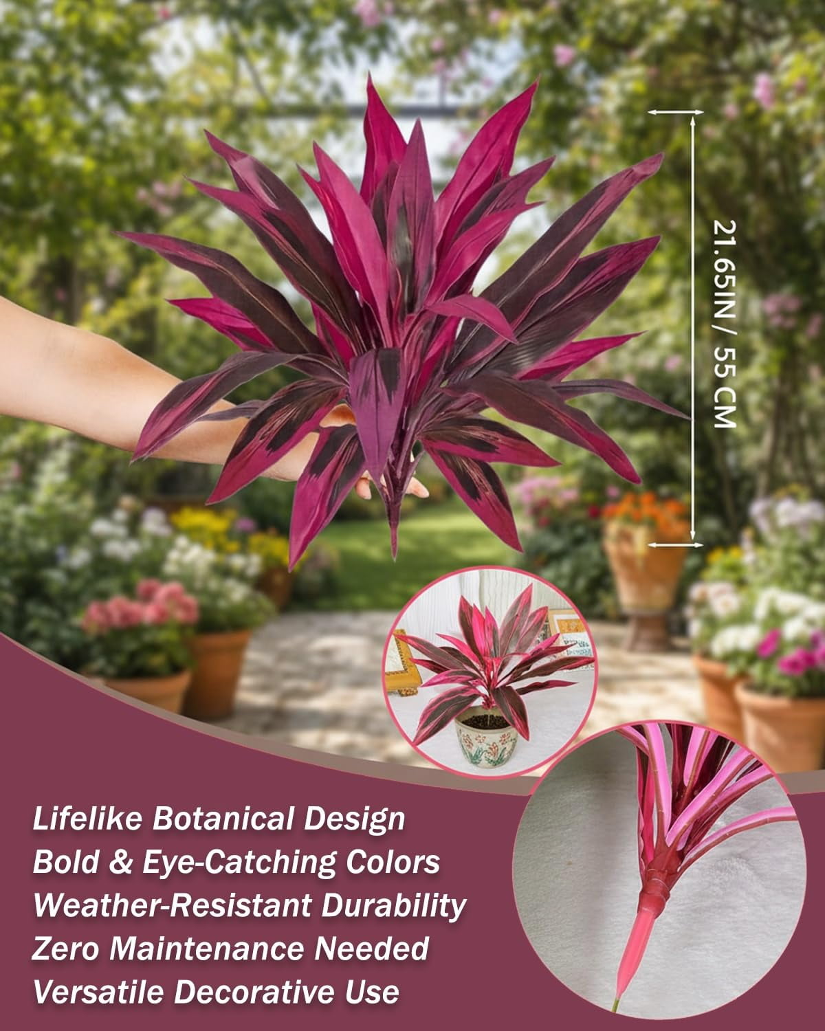 Large Realistic Artificial Boston Fern & Dragon's Blood Tree Plants, UV Resistant Outdoor Fake Plants Set of 2 for Garden Patio Balcony Decor