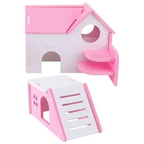 Gymnture 2Pc PVC Bed House Cage Dual Layer Villa Toy for Pet Rat Mouse Dwarf Hamster (Pink)
