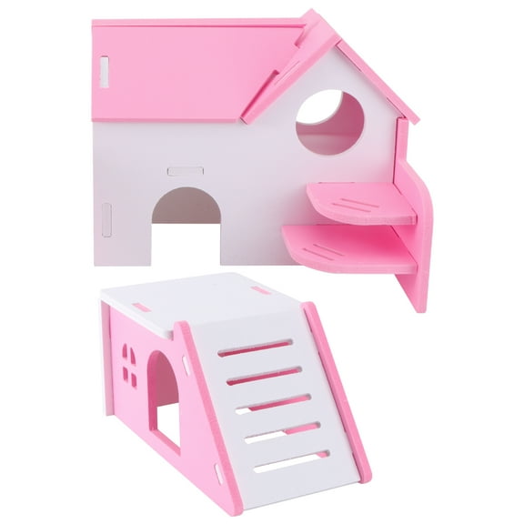 Gymnture 2Pc PVC Bed House Cage Dual Layer Villa Toy for Pet Rat Mouse Dwarf Hamster (Pink)